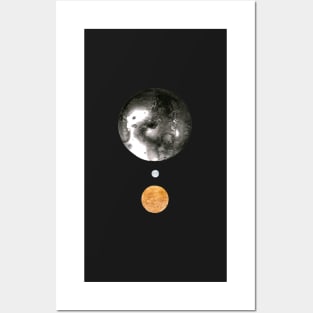 Abstract Planet Moons in Black, Silver and Copper Posters and Art